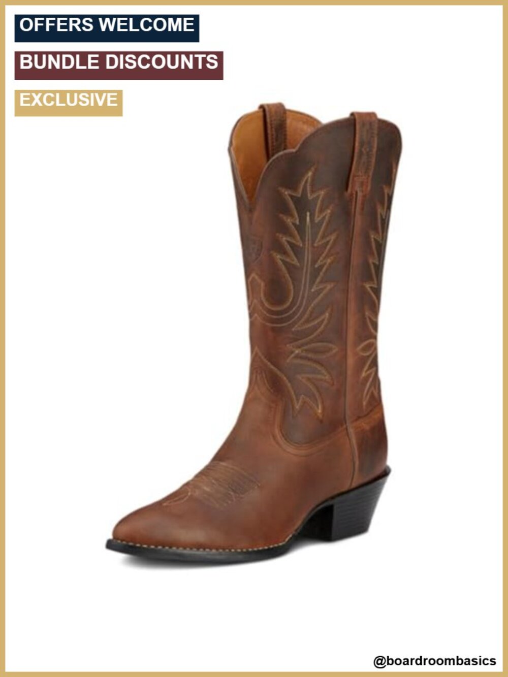 Western Cowboy Boots Full-Grain Leather R-Toe Comfort Casual